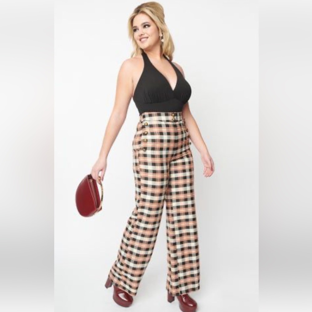 NWT Unique Vintage Plaid High-Waisted Pants